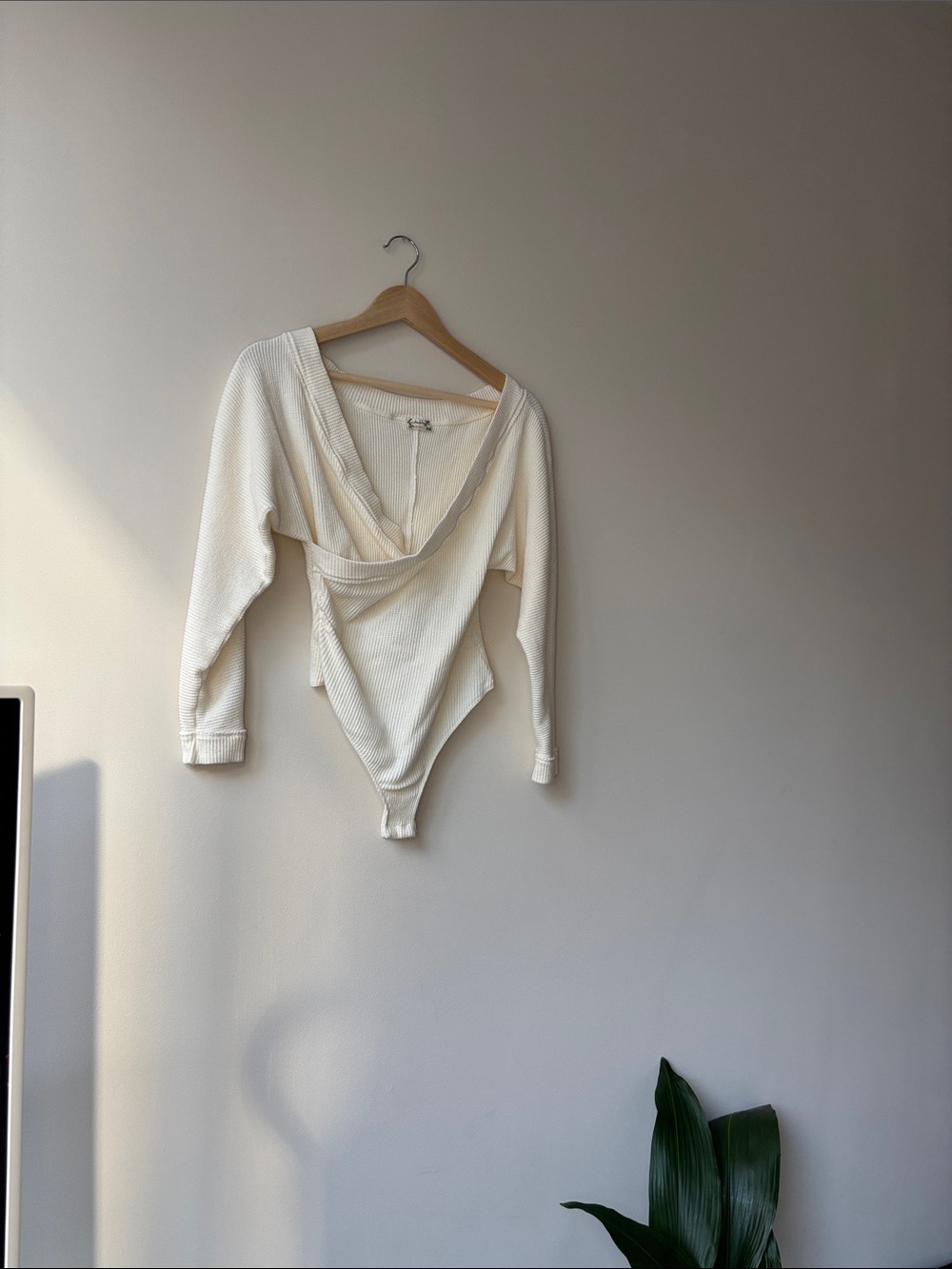 Free People Cream Wrap V-Neck Bodysuit Sweater - Picture 3 of 5